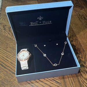Bell & Rose Rose Gold Jewelry Set in Case Watch, Necklace, Earrings